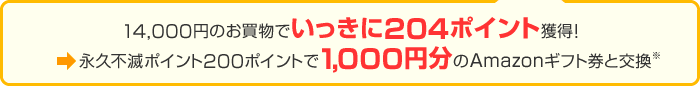 14,000�~�̂������ł�������204�|�C���g�l��!
���i�v�s�Ń|�C���g200�|�C���g��1,000�~����Amazon�M�t�g���ƌ�����
