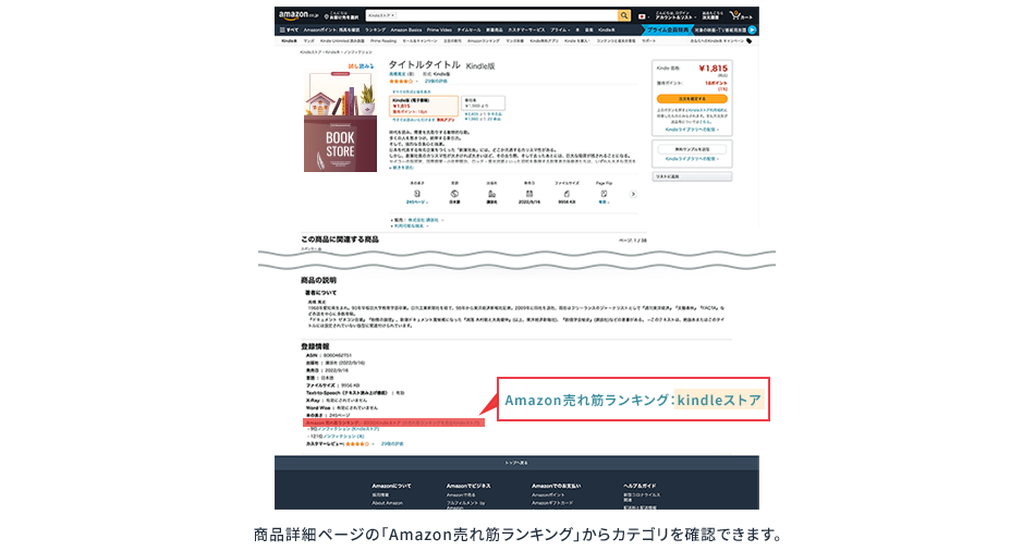 商品詳細ページの「Amazon売れ筋ランキング」からカテゴリを確認できます。