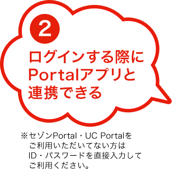 2.ログインする際にPortalアプリと連携できる ※セゾンPortal・UC Portalをご利用いただいてない方はID・パスワードを直接入力してご利用ください。